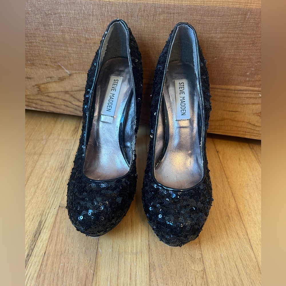 Steve Madden Black Sequin Women's Shoes Size 7.5